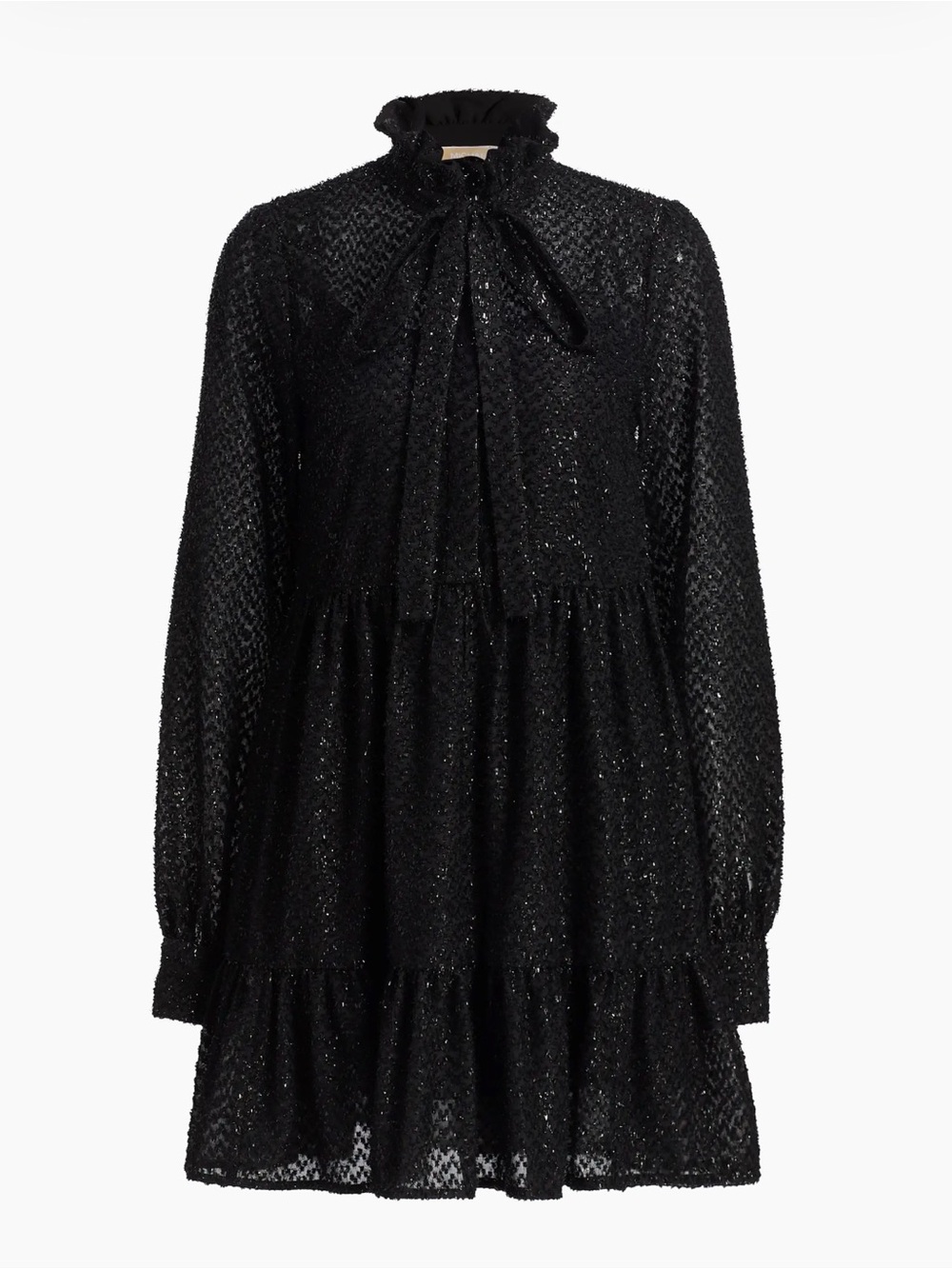 Michael Kors Black Long-Sleeve Ruffle-Neck Mini Dress